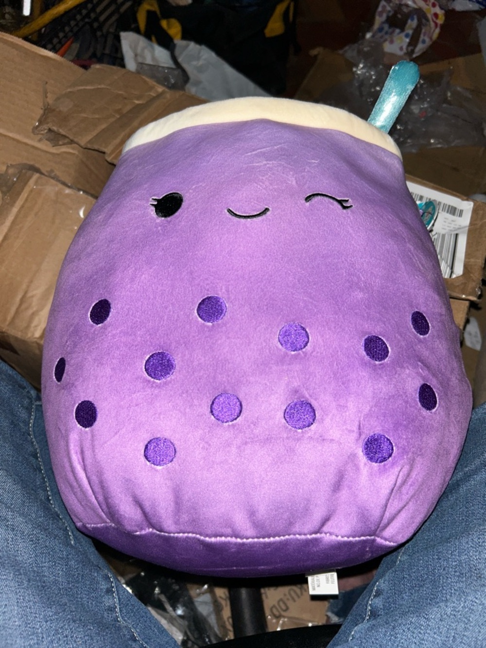 Plush Purple Bubble Tea Stuffed Animal - Cute Winking Plush